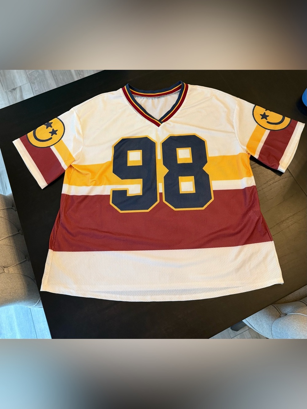 SHEIN Women’s 2XL Oversized Football Jersey #98 Burgundy Gold Navy